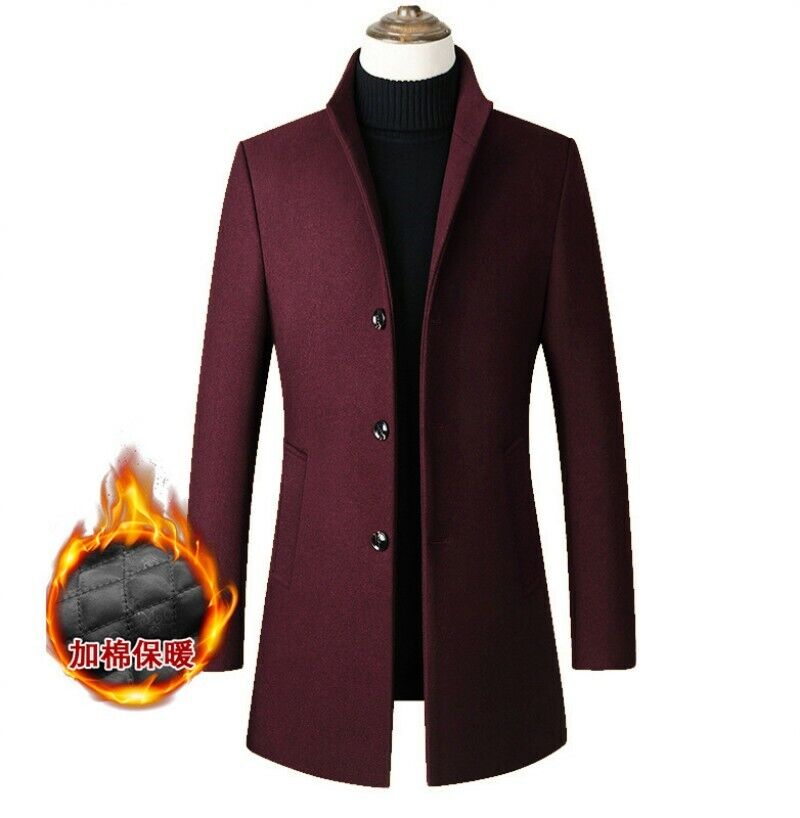 Men's Single Breasted Stand Collar Woolen Jacket Trench Coat Men's Single Breasted Stand Collar Woolen Jacket Trench Coat