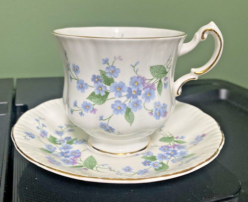 Vintage Paragon Forget Me Not Tea Cup & Saucer Fine Bone China Lavender Blue