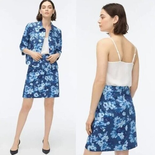 J. Crew blau Aquarell Begonien Blumen Bleistiftrock 2