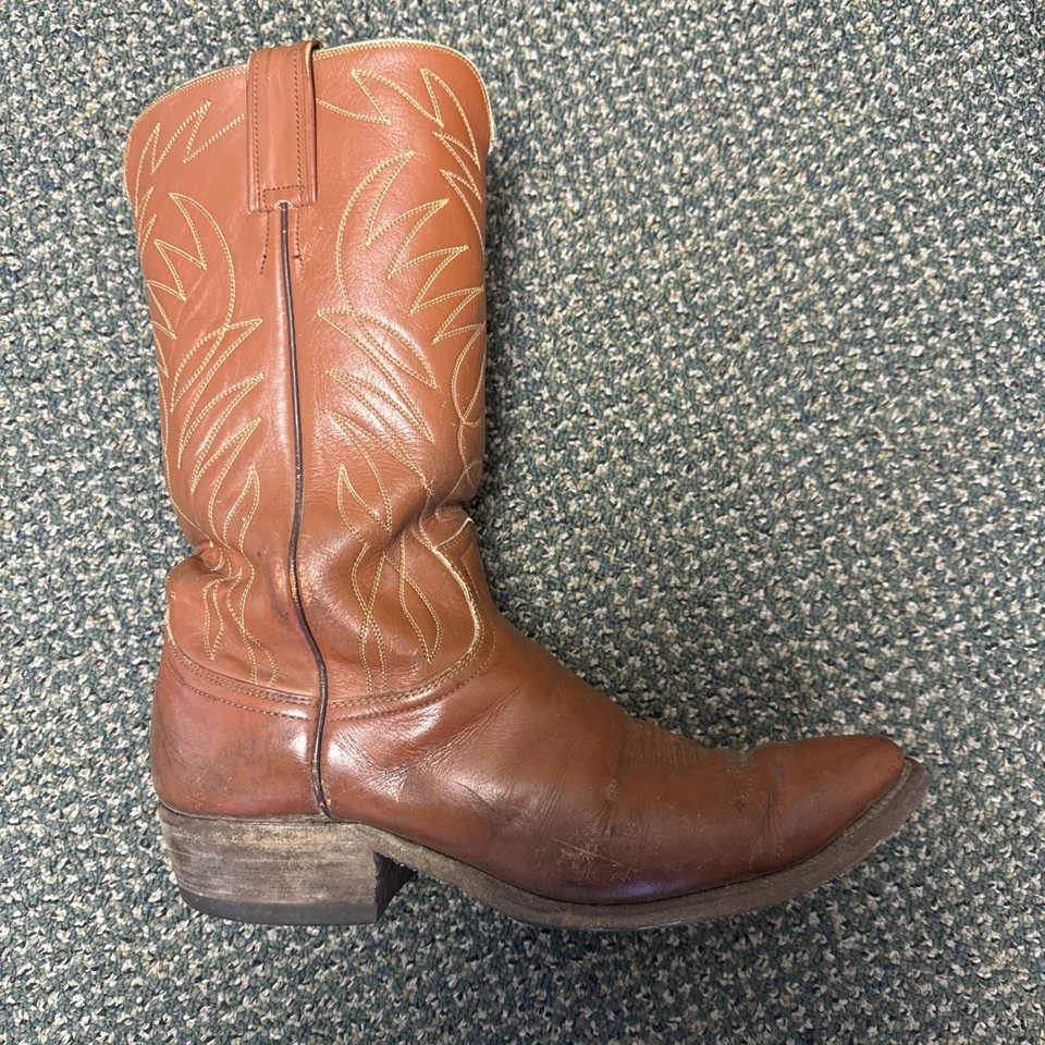 Justin Boots Womens 8.5 Brown Cowboy Western Point Toe Distressed Riding Barn - Image 4 of 4