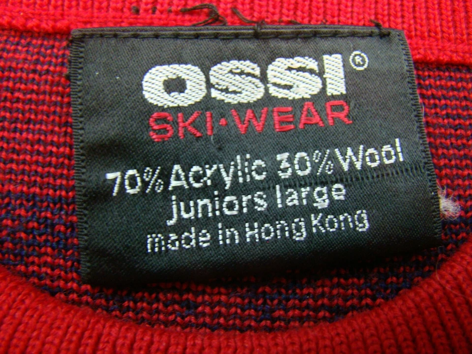 Vintage OSSI Skiwear Juniors Boys L Crewneck Red Acrylic Wool Knit Ski Sweater  - Image 3 of 4