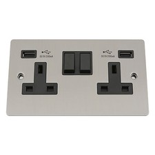 USB SOCKET 2 GANG -BRUSHED SATIN MATT FLAT-white/black insert.plastic/metal swi.