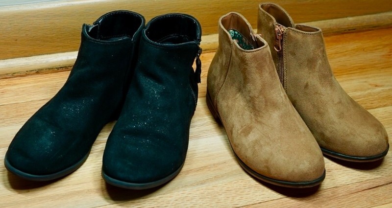 Two Pairs Size 1 Cat & Jack Girls Zip Boots Lot Black Sparkle, Brown Vegan Suede