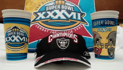 NFL RAIDERS 2002 AFC CHAMPIONSHIP CAP HAT NEW! & SUPER BOWL 37 