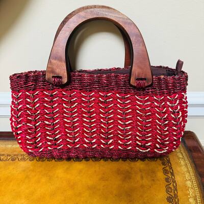 Womens Native Artisan Handwoven Sturdy Abaca Cranberry Handbag