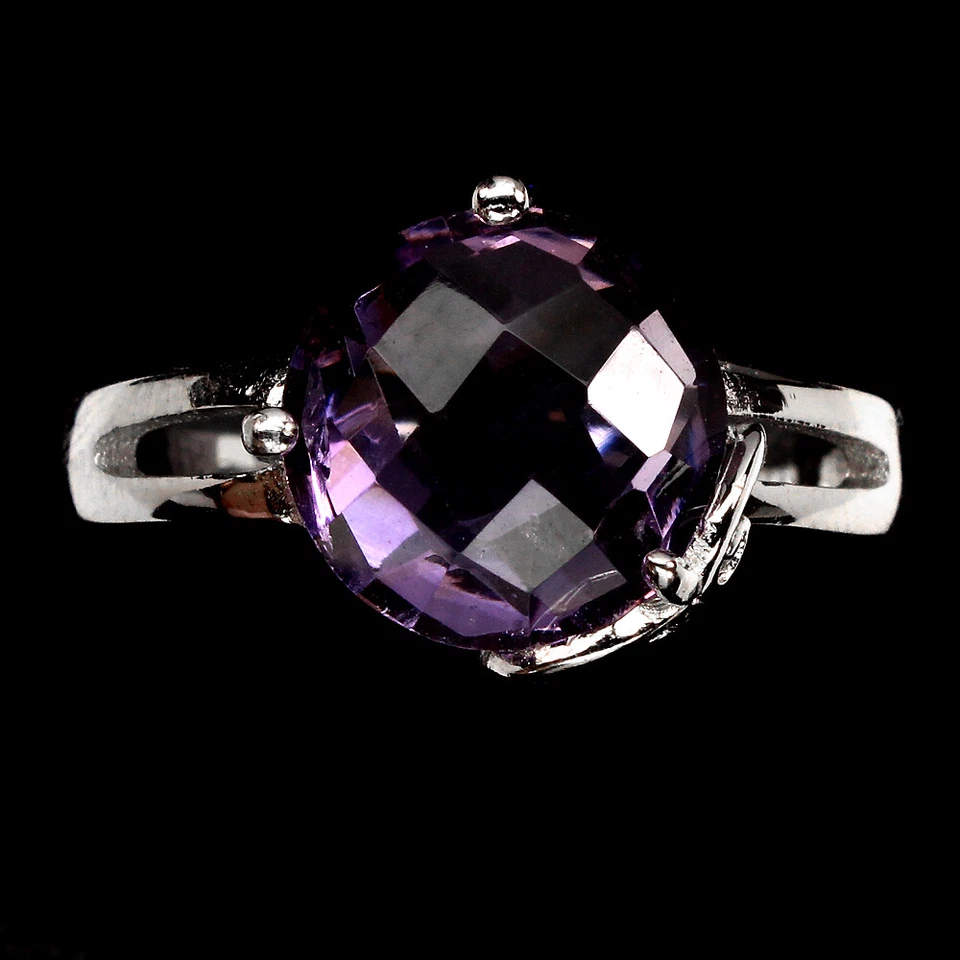 Anello Orecchini Collana In Amatista Rotonda In Argento Sterling 925 10mm - Immagine 2 di 4