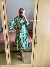 Zara Blogger Midi Royal Kleid M 36 38 Blusenkleid weiß grün geblümt Baumwolle 🌻