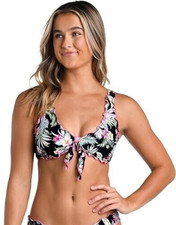 Hobie Girls Bralette V Neck Knot Front Triangle Bikini Top Pink Trim 8 NWT