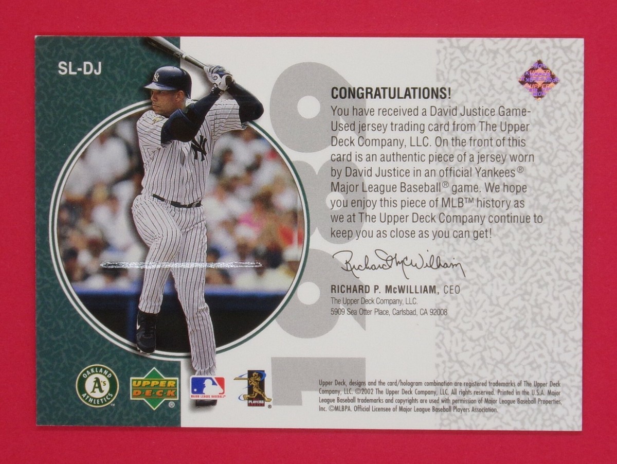 470 大リーグカード　デービッド.ジャスティス 2002 UD Authentics David Justice Stars of '89 Jerseys #SLDJ