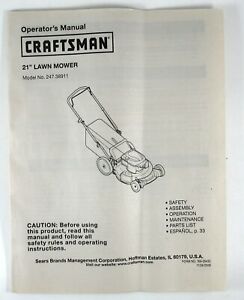 Craftsman Model 247.38911 Mower Operators Manual and Parts List | eBay