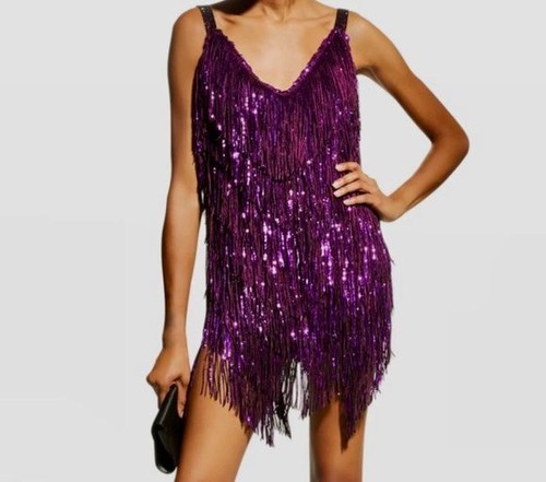 $750 Bronx And Banco Women's Purple Neon Barbie Sequin Fringe Dress AU 6/US  2 889791294023 | eBay