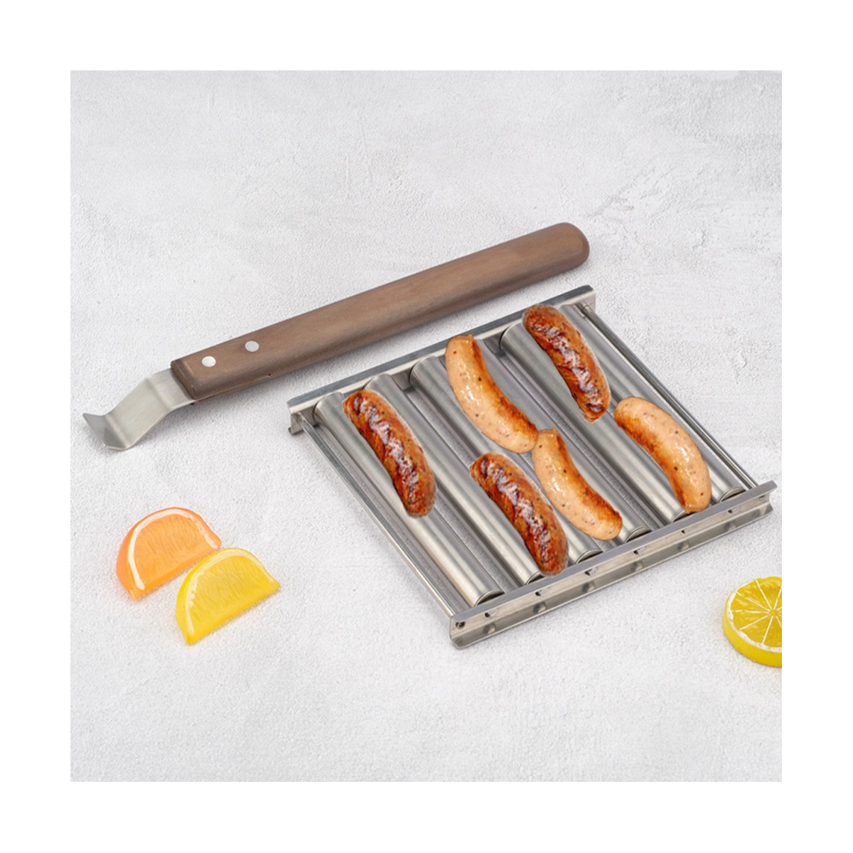 1X(Hotdog Roller Grillers BBQ Tools Hot Dog Roller with Extra Long Wood