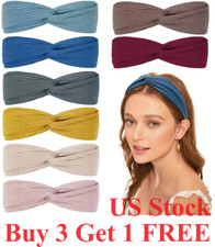 Women Headband Twist Turban Solid Wide Knitted Knotted Yoga Hair Bands