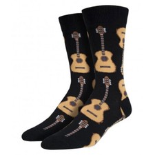 Socksmith Men's Crew Socks Guitars Rock and Roll Music Black Novelty Footwear