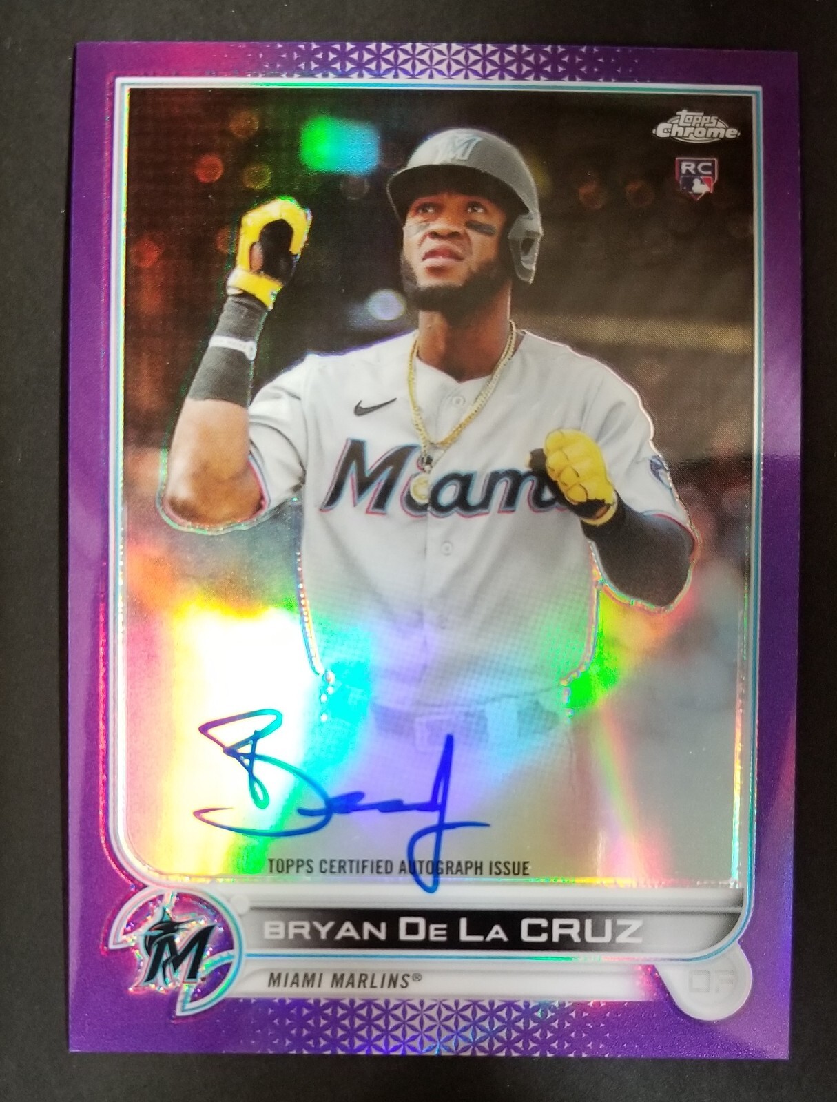 2022 Topps Chrome Rookie Autograph Purple Refractor Bryan De La Cruz RC 200/250
