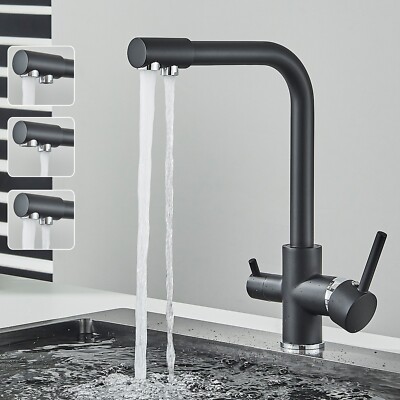 Schwarz Küchenarmatur 3 Wege Wasserhahn Wasserfilter Trinkwasserhahn Edelstahl