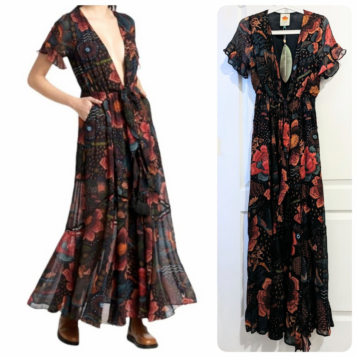 Farm Rio Women's River Creatures Maxi Dress - Black - Size XS
