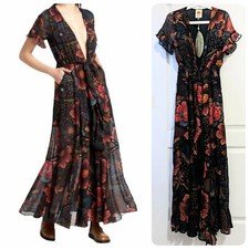 NWT FARM Rio Rare Black River Creatures Maxi Dress XS w/ POCKETS - HARD TO FIND