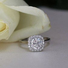 2Ct Round Brilliant Cut Diamond Halo Engagement Wedding Ring 14K White Gold Over
