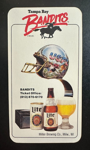 Tampa Bay Bandits 1984 USFL Football Pocket Schedule Card Miller Brewing Beer