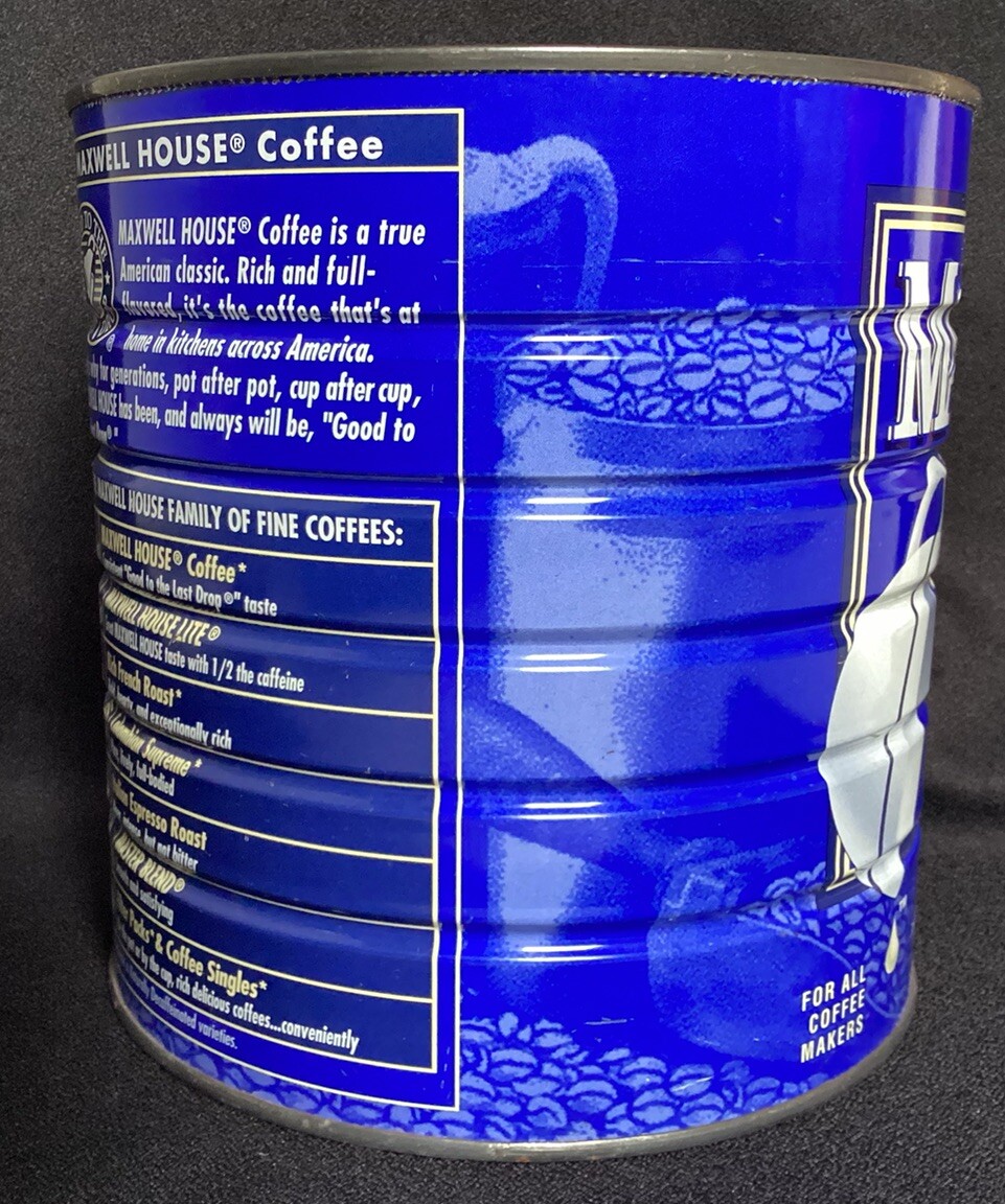 Vintage 39 Ounce Steel Maxwell House Coffee Can Tin-No Lid Vintage 39 Ounce Steel Maxwell House Coffee Can Tin-No Lid