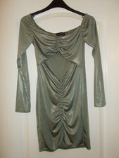 PLT Pretty Little Thing sage sparkly gathered mini dress size 8 UK VGC