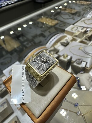 Stambolian Designer Mens Lion Ring 18kt Gold And Aged Silver