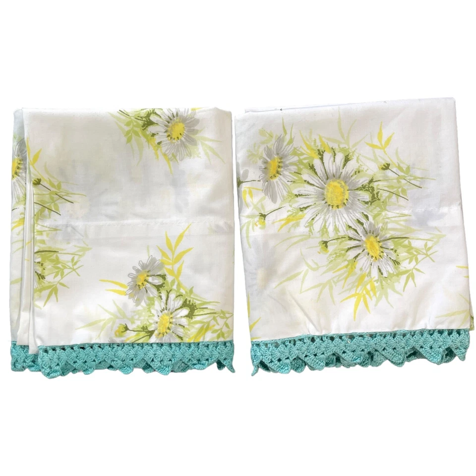 VTG Springmaid Daisy Pillowcases Standard Wondercale Crochet Edge Cottagecore - Image 3 of 4