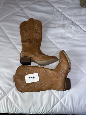 Rollda Womens Brown Embroidered Pointed Toe Cowgirl Western Boots