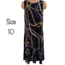 Nine West Black Blue Yellow / Gold Chainlink Dress Sz 10
