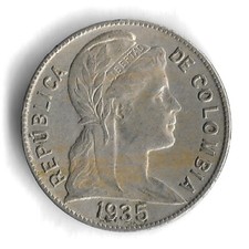 1935 Colombia 2 Centavos World Coin - Mintage 2,500,000 - KM# 198