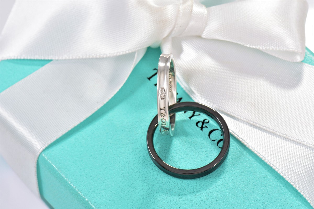 Tiffany & Co Silver Titanium 1837 Double Interlocking Ring