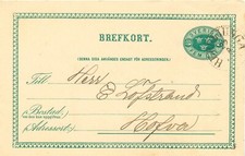 SCHWEDEN 1894, "HERRLJUNGA" K1 (grosser Type) klar 5 (FEM) Öre grün GA-Postkarte