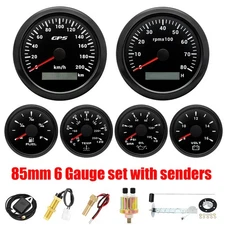 6 Gauge Set 85mm Boat GPS Speedometer 0-200KM/H Tachometer 8000RPM with Senders