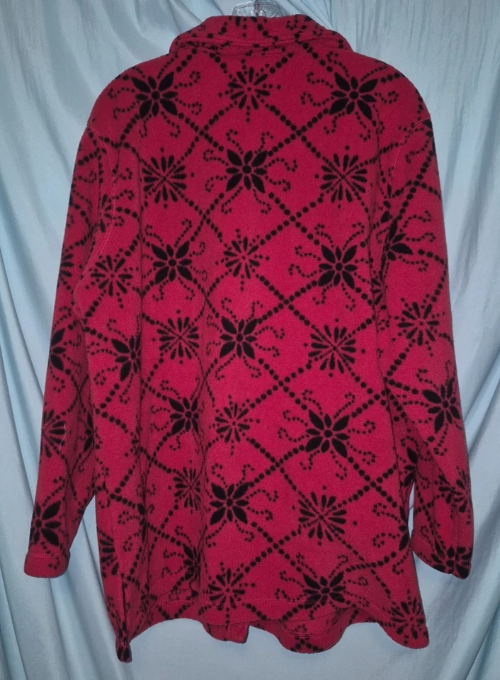 Basic Editions Red Geometric Collared Button Up LS Fleece Jacket Women's Size 1X - Image 4 of 4