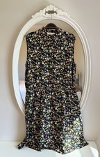 Tory Burch Ryder Dress Size 14 Black 100% Silk Floral Print Button-Down