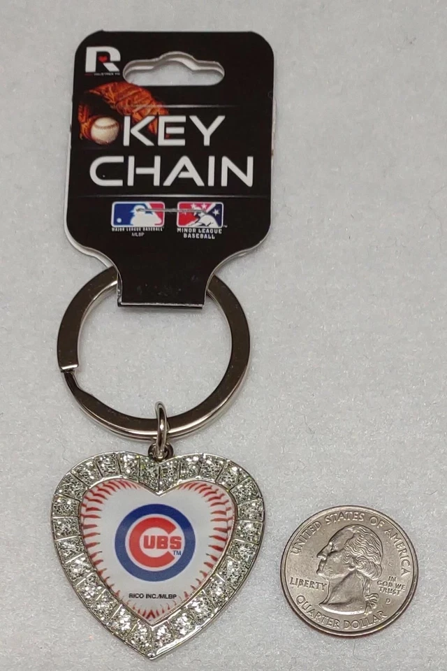 MLB Licensed Heart Shaped Keychain with Rhinestone Effect Accents-Multiple - Image 2 of 4