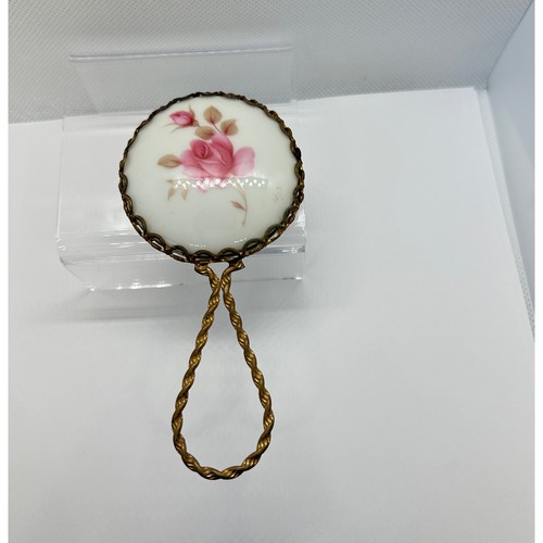 Vintage antiker Handspiegel klein mit Porzellan handbemalt Rückseite floral