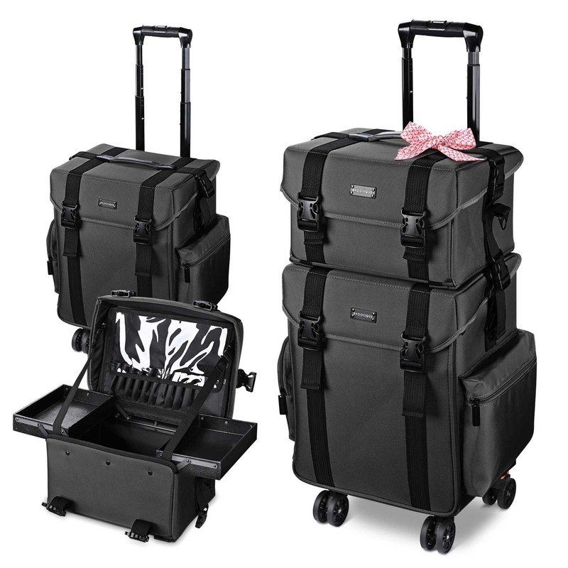 BYOOTIQUE 2in1 Makeup Case Train Box Cosmetic Organizer Rolling Trolley Gift
