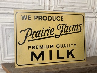 Vintage Prairie Farms Sign Purina Feed Antique Dairy Cow Cattle Milk Holstein