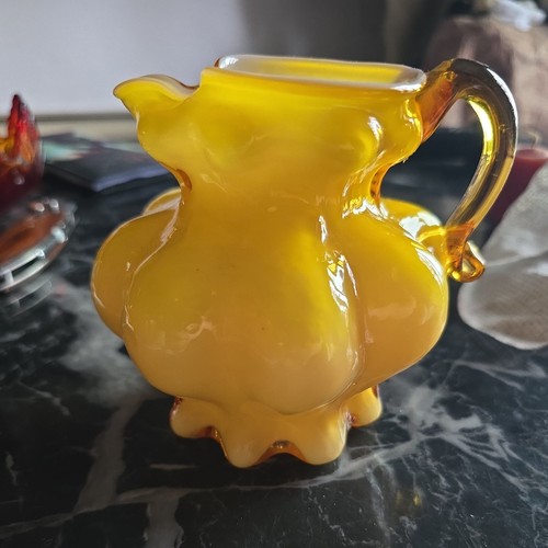 Vintage Kanawha Glass Hand-Blown Yellow/White Creamer UV Reacrive Pitcher