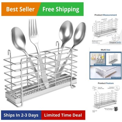 304 Stainless Steel Utensil Drying Rack with Hooks & 3 Divided Compartments, ...
