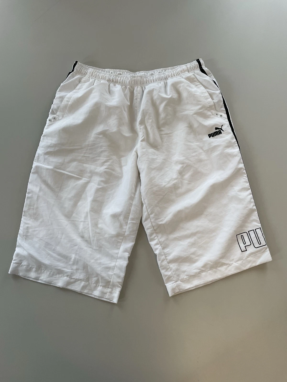 Puma White Athletic Track Style Side Stripe Logo Shorts Men's XL