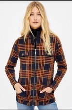 Rachel Zoe Plaid Knit Jacket Zip Front Pocket Fall Blazer Small Navy Orange