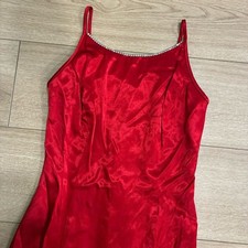 Gunne Sax Jessica McClintock 90s Red Satin Rhinestone Fit Flare Dress Size 5/6