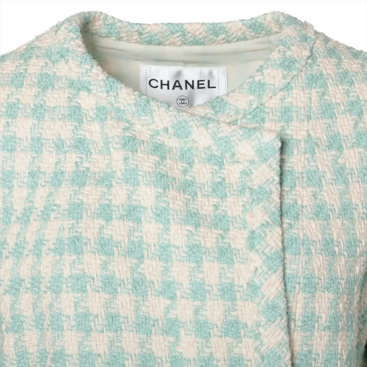 Chanel Bottone Coco 23S Cotone Setup 36 Donna Bianco x Verde P74811V66438 Tweed