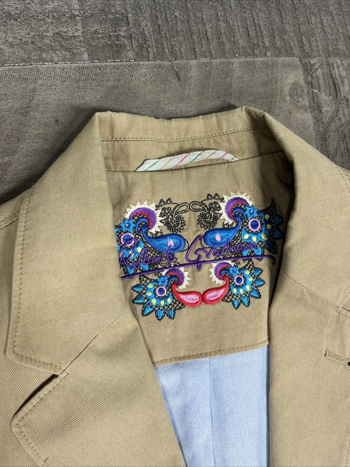 Blazer Abrigo Chaqueta Robert Graham Algodón Para Hombre 38R Beige Tostado Marrón Dos Botones Foto 2 de 4