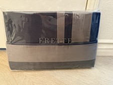 FRETTE SATEEN BANDS KING 4 PIECE SHEET SET MINERAL BLUE/WARM GREY 1,000 NWT