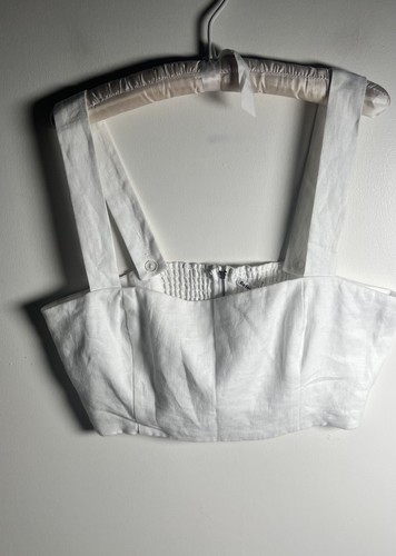 Reformation Size 12 White Olson Linen Crop Smock Adjustable Straps Top NEW