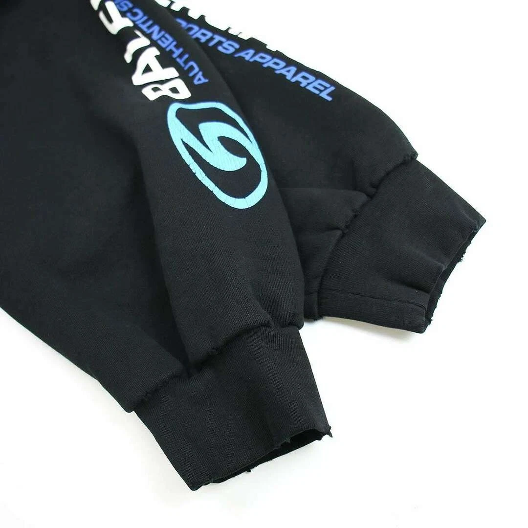 Felpa pullover BALENCIAGA 24SS rotonda con cappuccio stampa logo invecchiato usata MESC 0